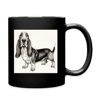 Soulful Companion: Basset Hound Portrait - Full Colour Mug - black - Right