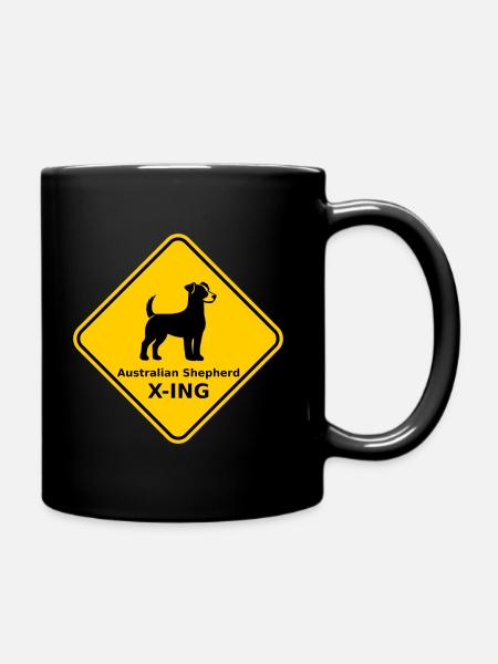 Schild "Australian Shepherd X-ING" - Tasse einfarbig - Schwarz