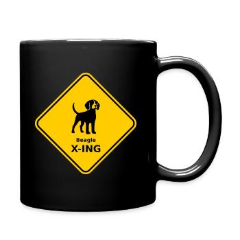 Schild "Beagle X-ING" - Tasse einfarbig - Schwarz - Rechts
