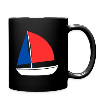 Blue, White, Red France Boat - Full Colour Mug - black - Right