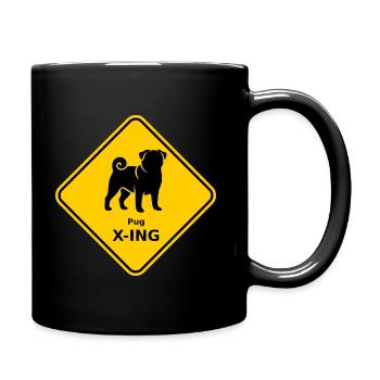Schild "Pug X-ING" - Tasse einfarbig - Schwarz - Rechts