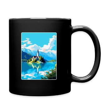 Lac de Bled, Slovénie, Affiche de voyage vintage, Souvenir - Mug uni - noir - Droite