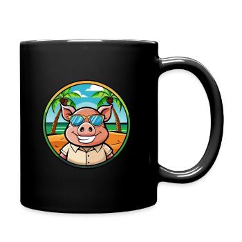 Schwein lustige Cartoon Sommer Strand Sonnenbrille Aufkleber - Tasse einfarbig - Schwarz - Rechts