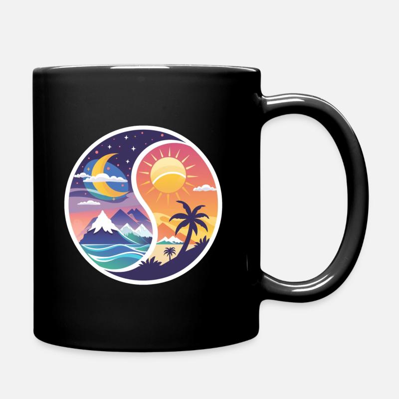 Ying Yang - montagnes - plage - Mug uni - noir