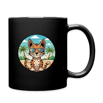 Savannah Cat Breed Cartoon Sunglasses Beach - Full Colour Mug - black - Right