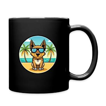 Lancashire Heeler Dog Breed Cartoon Sunglass Beach - Full Colour Mug - black - Right