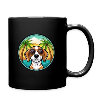 Treeing Walker Coonhound Dog Breed Cartoon Beach - Full Colour Mug - black - Right