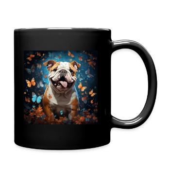 English Bulldog with Flowers and Butterflies - Full Colour Mug - black - Right