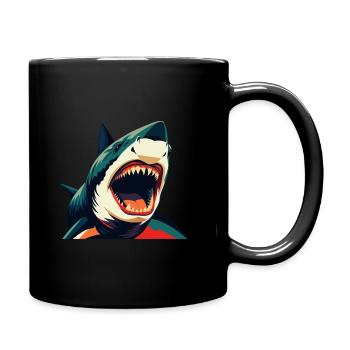 Hai Cartoon Figur Buntes Haustier Tier - Tasse einfarbig - Schwarz - Rechts