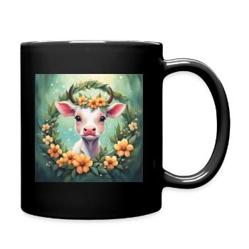 Cute Kawaii Baby Cow Floral - Full Colour Mug - black - Right