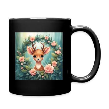 Cute Kawaii Baby Deer Floral - Full Colour Mug - black - Right