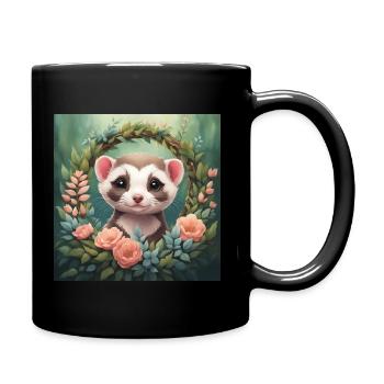 Cute Kawaii Baby Ferret Floral - Full Colour Mug - black - Right