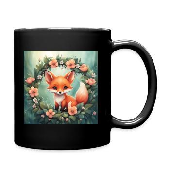 Süßer Kawaii Baby Fuchs Blumen - Tasse einfarbig - Schwarz - Rechts
