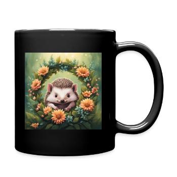 Cute Kawaii Baby Hedgehog Floral - Full Colour Mug - black - Right