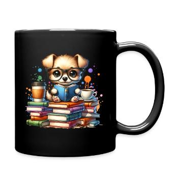 Lesen ist mein Hobby: Niedlicher Welpe mit Brille - Tasse einfarbig - Schwarz - Rechts