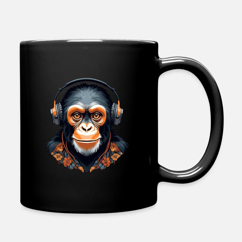 Schimpanse - Affe, der Musik hört - Tasse einfarbig - Schwarz