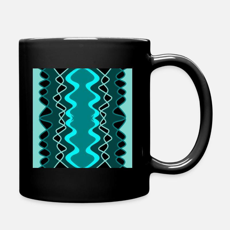 Symmetrical vertical pattern in blue, black and green - Full Colour Mug - black