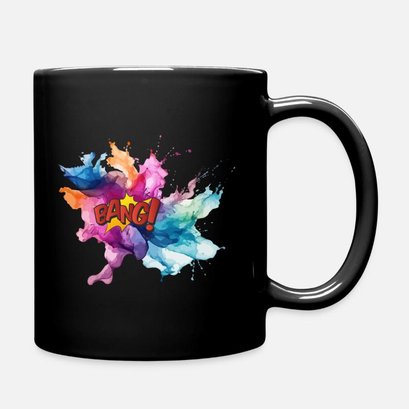 Colourful Watercolour Explosion with 'Bang!' Text - Full Colour Mug - black