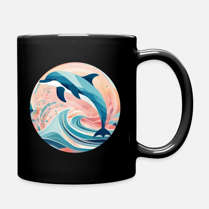 Geometric Dolphin Gift Geometry - Full Colour Mug - black