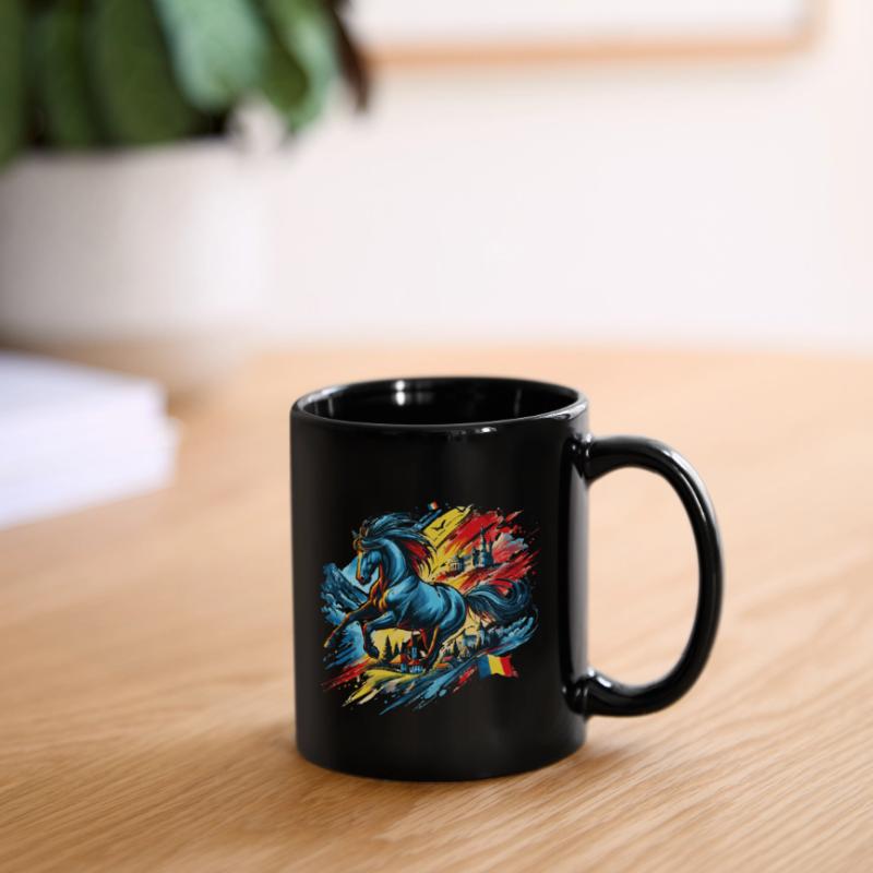 Dynamisches Pferd mit rumänischen Elementen Tasse einfarbig