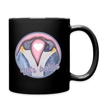 Valentinstag verliebte Pinguine Liebespaar - Tasse einfarbig - Schwarz - Rechts