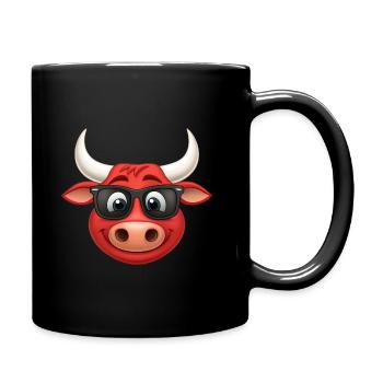 Cute cartoon bull with sunglasses - Full Colour Mug - black - Right