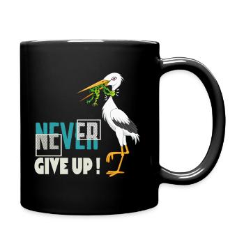 Never Give Up 🐸 Niemals aufgeben Frosch vs Storch - Tasse einfarbig - Schwarz - Rechts