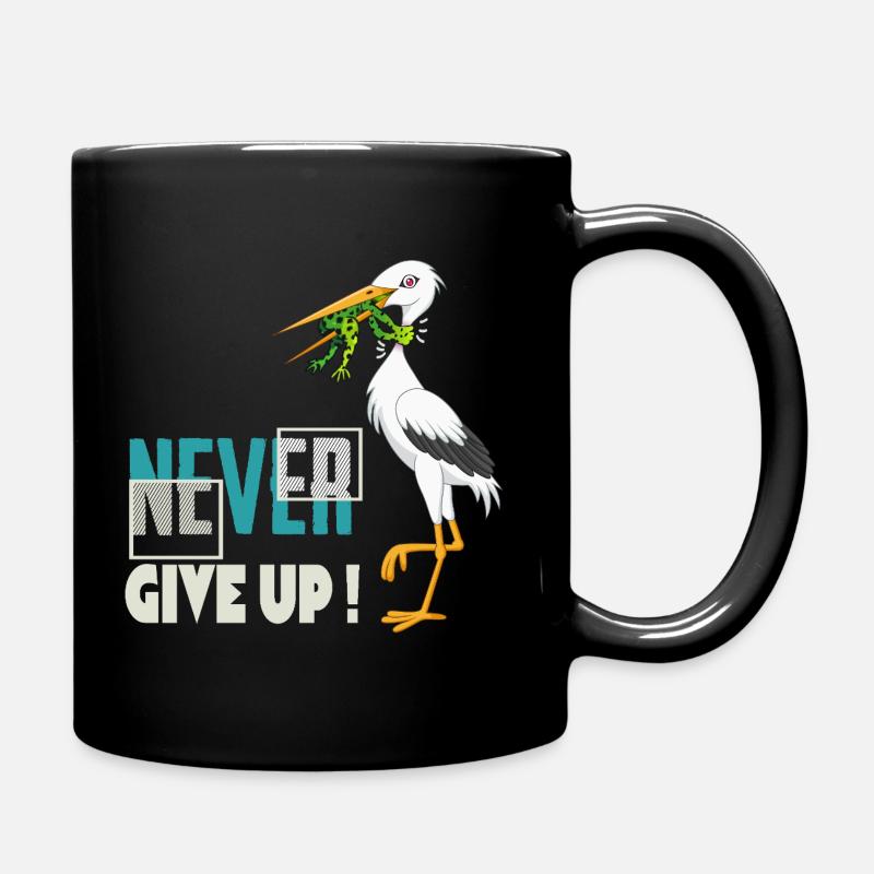 Never Give Up 🐸 Niemals aufgeben Frosch vs Storch - Tasse einfarbig - Schwarz