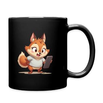 Renard avec téléphone portable - Mug uni - noir - Droite