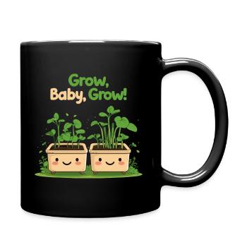 Grow Baby Grow - Cute Garden Design - Full Colour Mug - black - Right