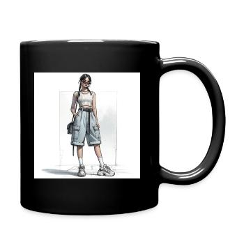 Street Style Baddie Braids, Cargo Shorts & Cool - Full Colour Mug - black - Right
