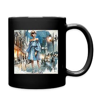 City Lights Chic Fashion Mädchen im gestreiften Kleid - Tasse einfarbig - Schwarz - Rechts