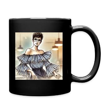 Audacieux en rayures Ruffle Blouse Sketch de mode - Mug uni - noir - Droite