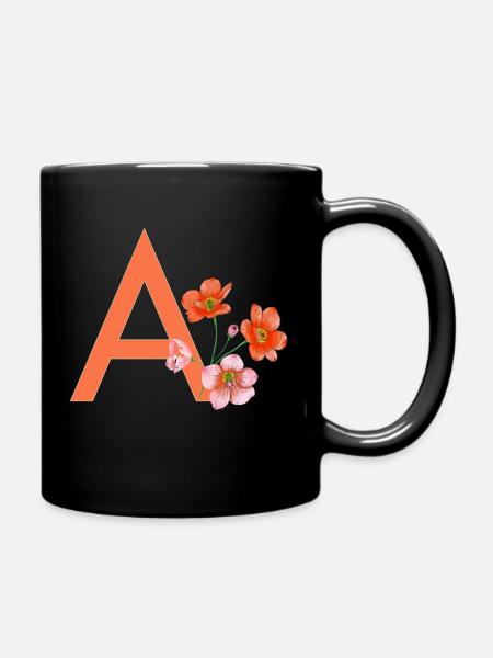A mit Blumen - Tasse einfarbig - Schwarz