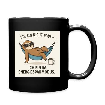 Faultier Bild - Tasse einfarbig - Schwarz - Rechts
