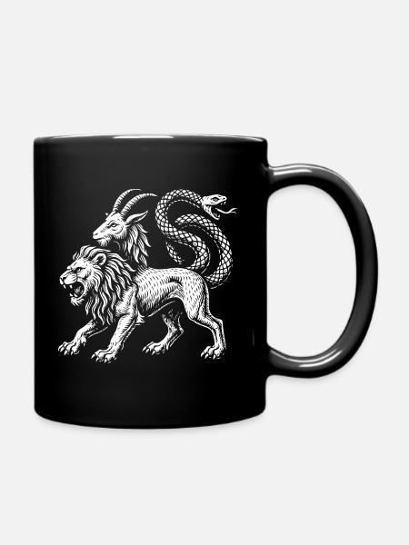 Chimera - Mythical Lion and Serpent Emblem - Full Colour Mug - black