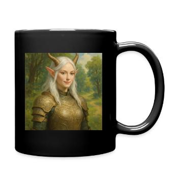 Elven warrior in the sun-drenched forest - Full Colour Mug - black - Right