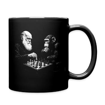 Charles Darwin spielt Schach mit Affe - Tasse einfarbig - Schwarz - Rechts