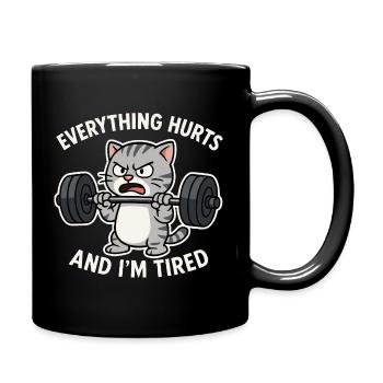 Angry Cat Lifting Barbell Illustration - Full Colour Mug - black - Right