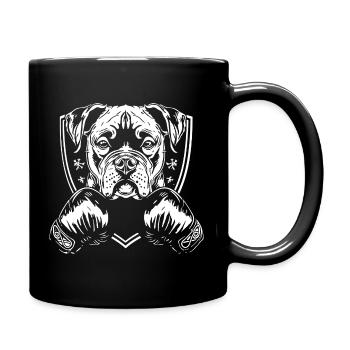 Kampfhund mit Boxhandschuhen Illustration - Tasse einfarbig - Schwarz - Rechts