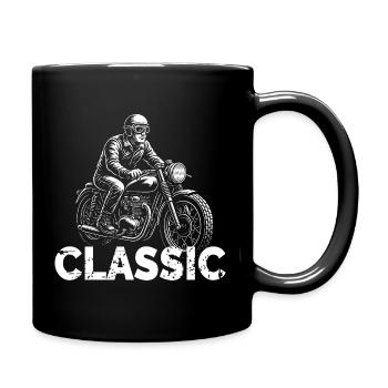Oldschool Motorradfahrer Vintage Grafik - Tasse einfarbig - Schwarz - Rechts