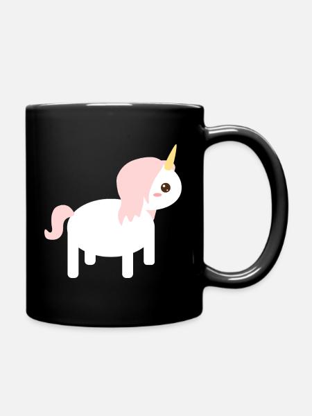 Whimsical Unicorn Cartoon Design - Full Colour Mug - black