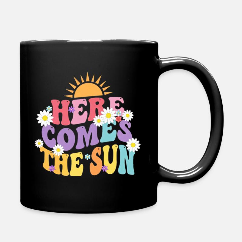 HERE COMES THE SUN Soleil et Fleurs Tendance - Mug uni - noir