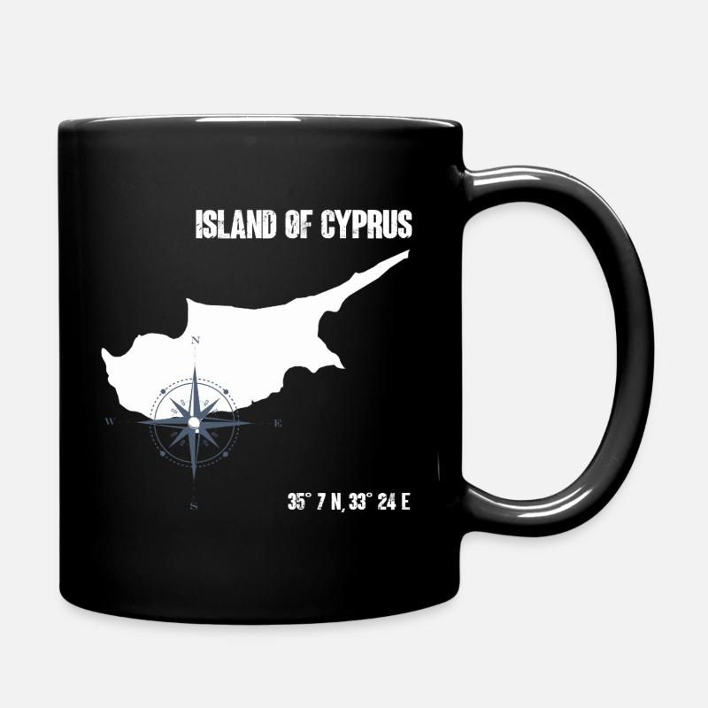 Zypern Insel Umriss mit Kompass und Koordinaten - Tasse einfarbig - Schwarz