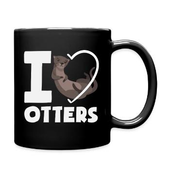 Seeotter Cartoon Herz - Tasse einfarbig - Schwarz - Rechts