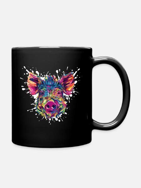 Farbexplosion Schweinekopf - Tasse einfarbig - Schwarz