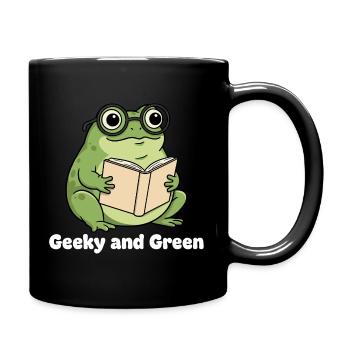 Geeky Green Frog Reading - Full Colour Mug - black - Right