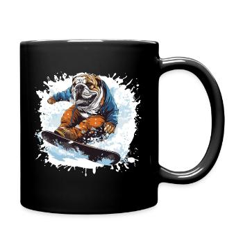Bulldog Hund Snowboard - Tasse einfarbig - Schwarz - Rechts