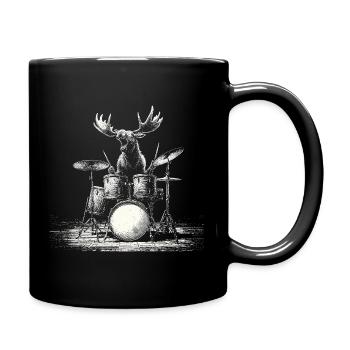 Moose Drums Drummer Music Rock Wildlife - Full Colour Mug - black - Right