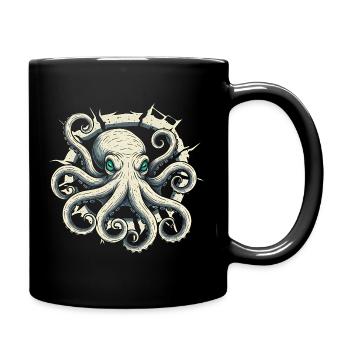 Octopus peeking out of crack - octopus tentacle - Full Colour Mug - black - Right